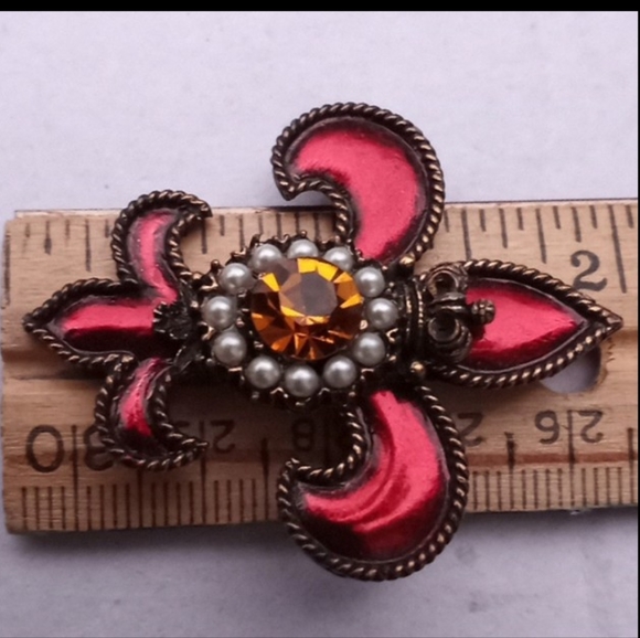 VINTAGE Weiss Jeweled Enameled Regal Fleur de Lis Brooch Pin - Picture 10 of 12